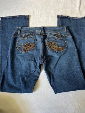 Apple Bottoms Dark Blue Boot Cut Jeans with Embroidered Heart Pockets